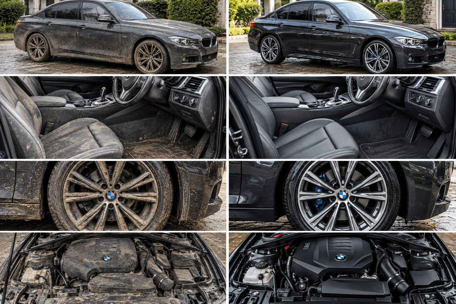 Before and after mobile car wash result